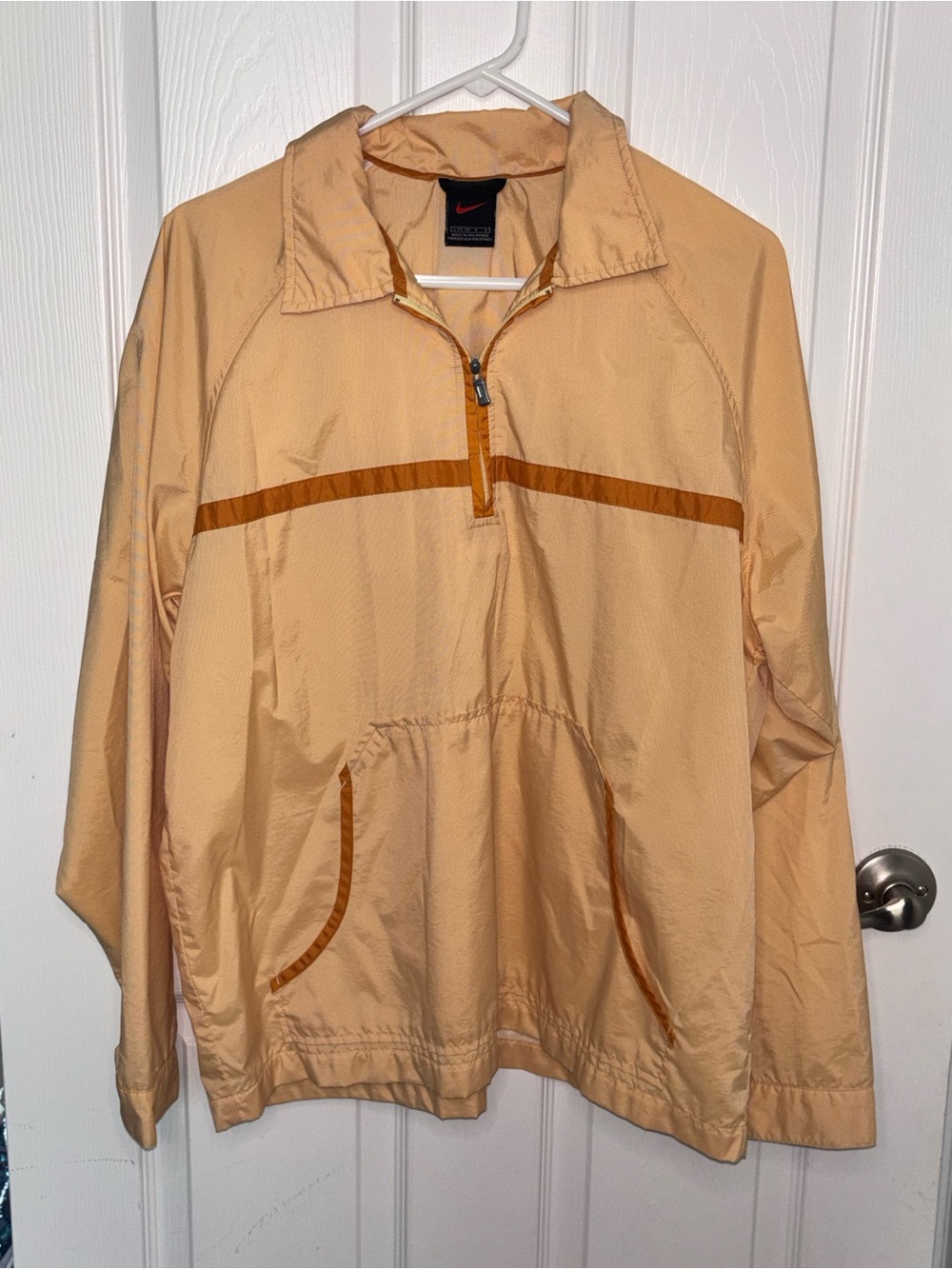 Vintage Nike Men’s Dark Beige Pullover Windbreaker with Orange/Brown Trim